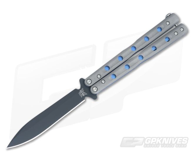 Flytanium V6 Blasted Titanium Black Benchmade 51BK Balisong - FT-51BK-V6BB