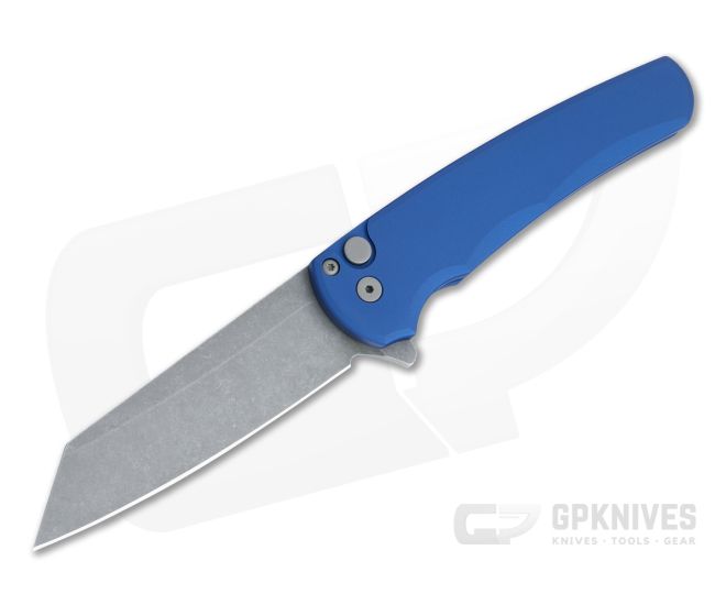 Protech Malibu Reverse Tanto GPK Exclusive Acid Washed 20CV Blue Button Lock Flipper 5202-BLUE - PT-5202-BLUE