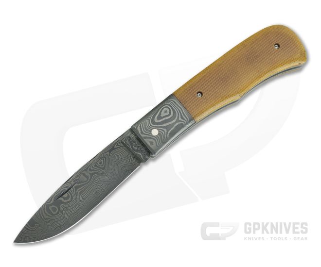 Chuck Hawes Custom Small Remington Trapper Natural Micarta Damascus - CU-5204