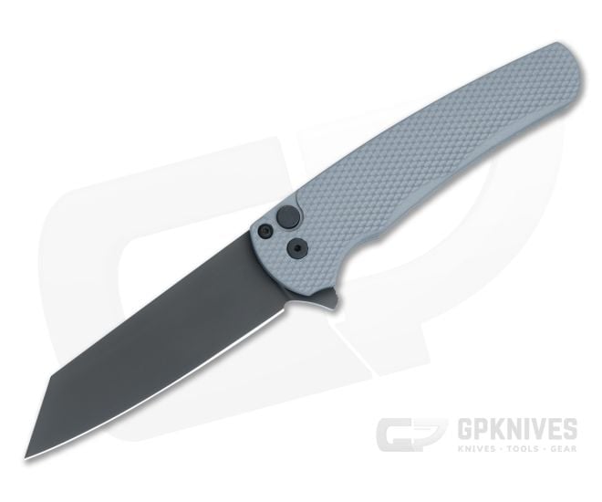 Protech Malibu Button Lock Flipper Textured Grey Aluminum Handles Black DLC 20CV Reverse Tanto 5206-GREY - PT-5206-GREY