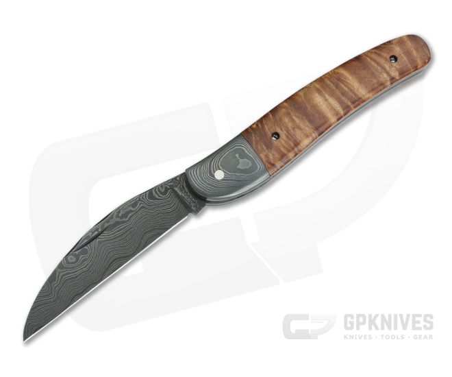 Chuck Hawes Custom Seahorse Whittler Stabilized Maple Burl Damascus - CU-5212