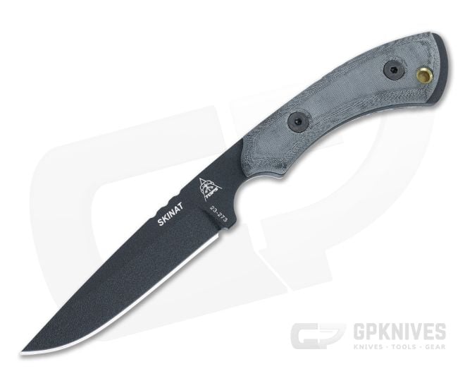 TOPS Knives Skinat Fixed Blade Black Linen Micarta Handles Black Coated 1095 Drop Point SK521 - TP-SK521