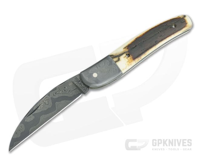Chuck Hawes Custom Seahorse Whittler Mammoth Ivory Damascus - CU-5266
