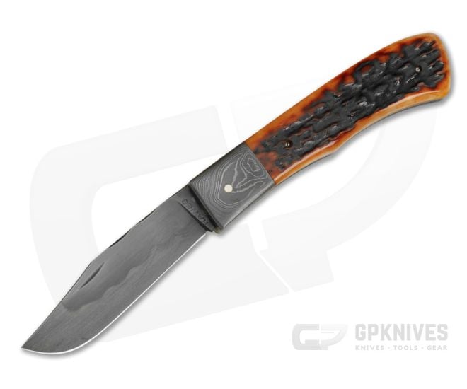 Chuck Hawes Custom Remington Style Folder Amber Stag Jigged Bone W2 Hamon - CU-5294