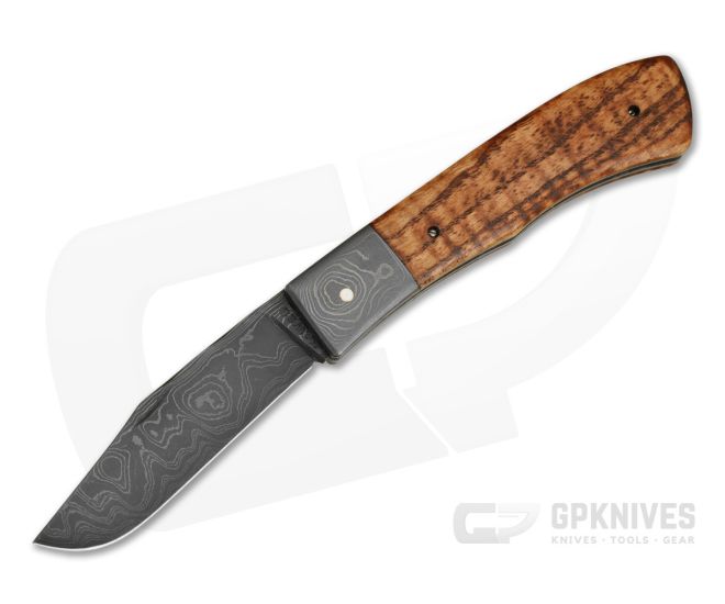 Chuck Hawes Custom Remington Style Folder Tiger Striped Ash Damascus - CU-5295