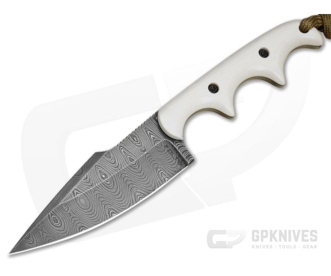 Alan Folts Custom Personal Minimalist Ivory White G10 Raindrop Damascus EDC Fixed Blade Knife (3.06") - CU-5304