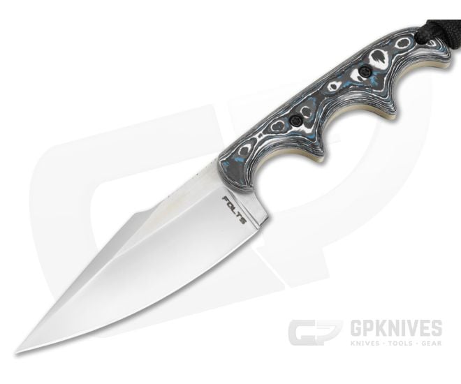 Alan Folts Custom Personal Minimalist Blue/White FatCarbon Polished Elmax EDC Fixed Blade Knife (3.06") - CU-5307