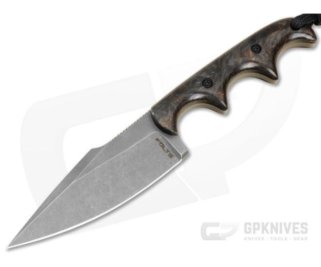Alan Folts Custom Personal Minimalist Copper FatCarbon Tumbled Elmax EDC Fixed Blade Knife (3.06") - CU-5308