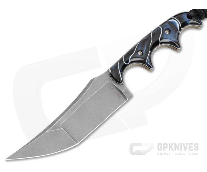 Alan Folts Custom Minimalist Katana Blue Kirinite Tumbled Elmax EDC Fixed Blade Knife (3.59") - CU-5310