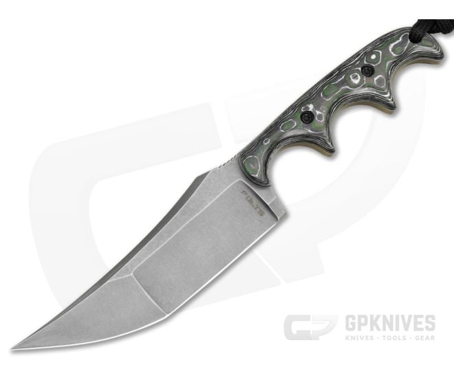 Alan Folts Custom Minimalist Katana Green/White FatCarbon Tumbled Elmax EDC Fixed Blade Knife (3.59") - CU-5311