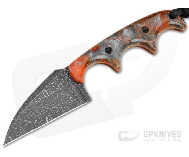 Alan Folts Custom Minimalist Modified Wharncliffe Copper Core Acrylic Damascus EDC Fixed Blade Knife (2.12") - CU-5318