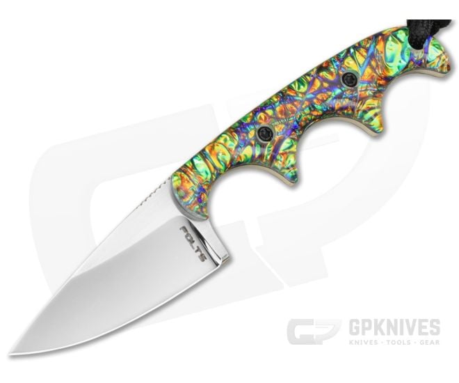 Alan Folts Custom Minimalist Drop Point Dichrolam Mirror Polish CPM-154 EDC Fixed Blade Knife (2.15") - CU-5320