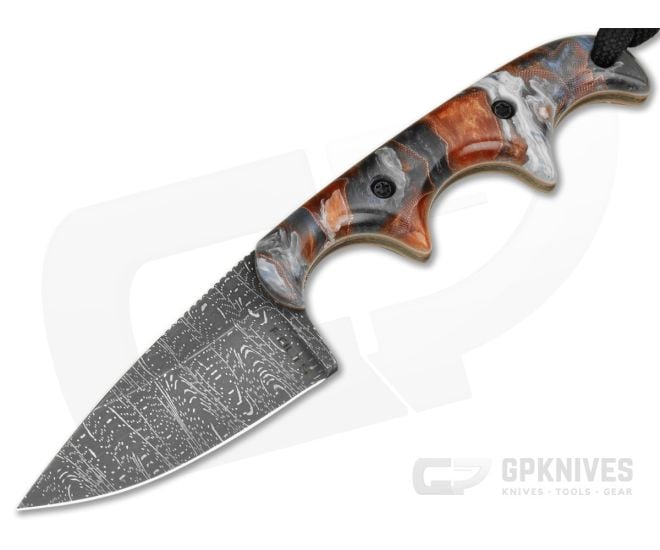 Alan Folts Custom Minimalist Drop Point Copper Core Acrylic Damascus EDC Fixed Blade Knife (2.15") - CU-5322