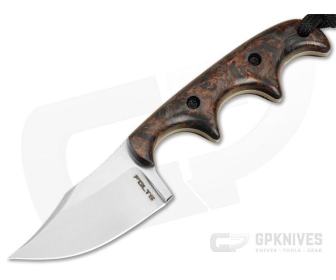 Alan Folts Custom Minimalist Bowie Copper FatCarbon Hand Rubbed CPM-154 EDC Fixed Blade Knife (2.06") - CU-5324