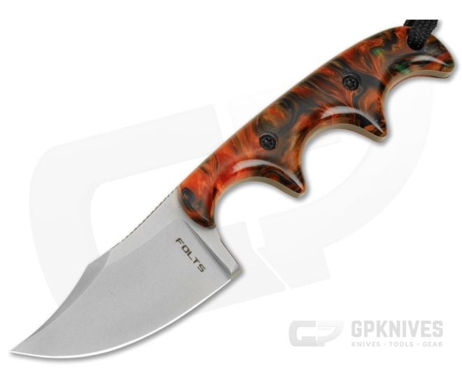 Alan Folts Custom Minimalist Bowie Orange Resin Chaos Ceramic Blasted Magnacut EDC Fixed Blade Knife (2.06") - CU-5325