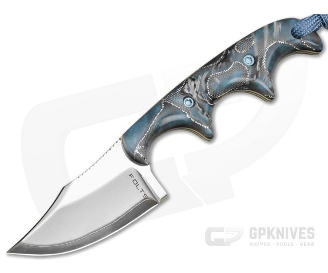 Alan Folts Custom Minimalist Bowie Aluminum/Carbon Glow Custom Acrylic Polished Hitachi Blue San Mai EDC Fixed Blade Knife (2.06") - CU-5326