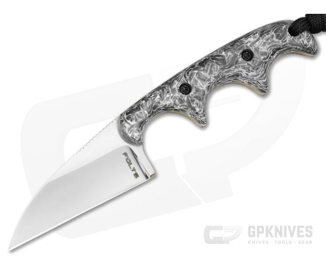 Alan Folts Custom Minimalist Wharncliffe White FatCarbon Mirror Polish CPM-154 EDC Fixed Blade Knife (2.12") - CU-5328