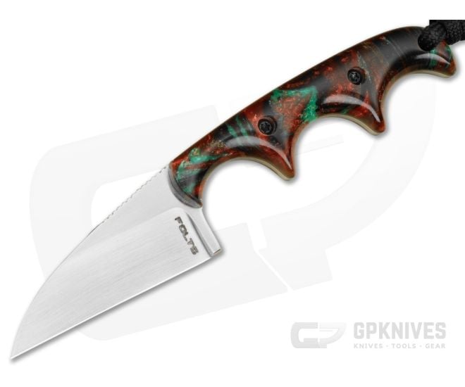 Alan Folts Custom Minimalist Wharncliffe Copper/Green Acrylic Hand Rubbed CPM-154 EDC Fixed Blade Knife (2.12") - CU-5329