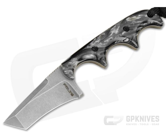 Alan Folts Custom Minimalist Tanto Black/White Acrylic Tumbled CPM-154 EDC Fixed Blade Knife (2.02") - CU-5330