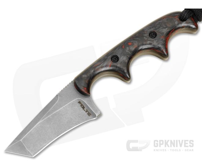 Alan Folts Custom Minimalist Tanto Red FatCarbon Tumbled CPM-154 EDC Fixed Blade Knife (2.02") - CU-5331