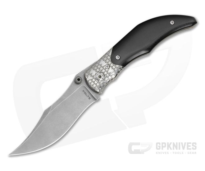 Alan Folts Custom Sultan Black G10 Hand Engraved Titanium Bolster Tumbled CPM-154 Liner Lock Folding Knife (3.75") - CU-5333