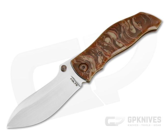 Alan Folts Custom Baleen Copper Core Brown Acrylic CPM-S35VN Hand Rubbed Liner Lock Folding Knife (3.38") - CU-5334