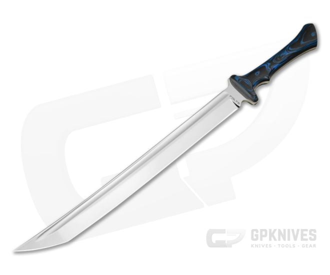 Alan Folts Custom Brush Sword Blue and Black Marble G10 5160 Mirror Polished Tanto Short Sword (13.88") - CU-5335