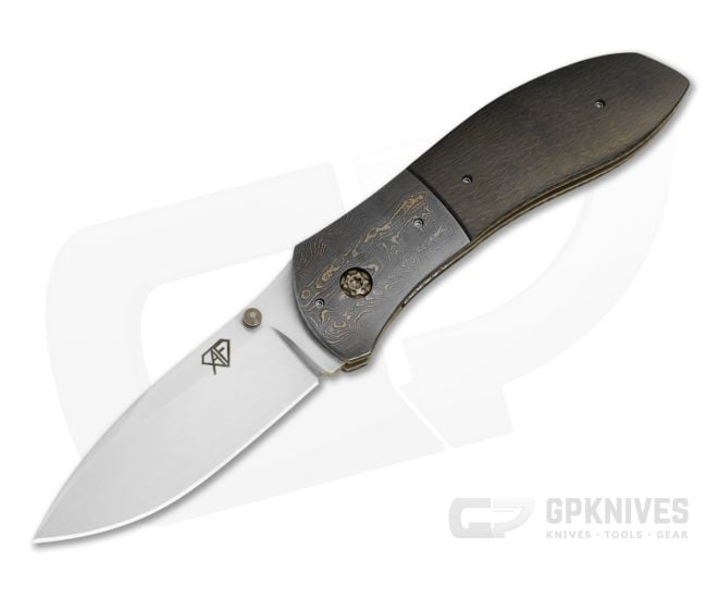 Aaron Frederick Crosscut Carbon Fiber Damascus Bolster Titanium Liner Lock Custom Folding Knife (3.50") - CU-5337