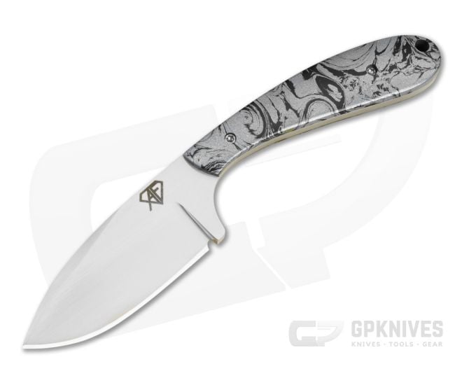 Aaron Frederick Black Silver Swirl Composite Drop Point Custom Fixed Knife (2.75") - CU-5341