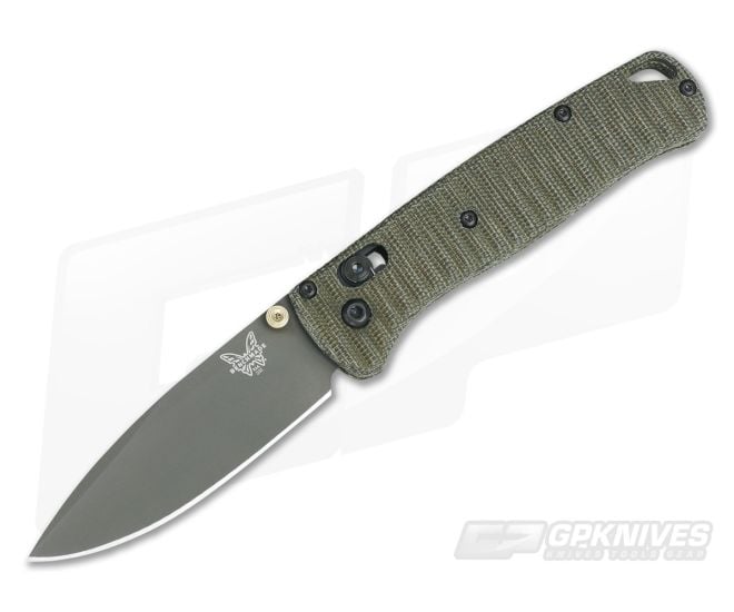 Benchmade Bugout Gray Cerakote S30V Grooved Green Micarta Putman Scales 535GRY - BM-535GRY-PBS-006