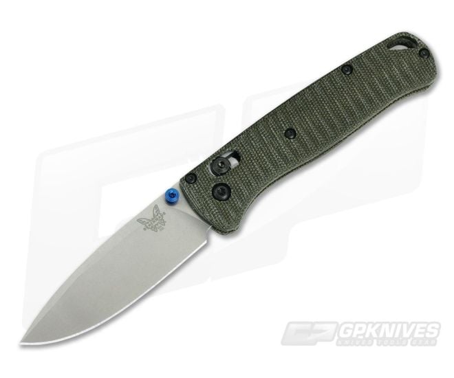 Benchmade 535 Bugout Stonewash S30V Grooved Green Micarta Putman Scales - BM-535-PBS-006