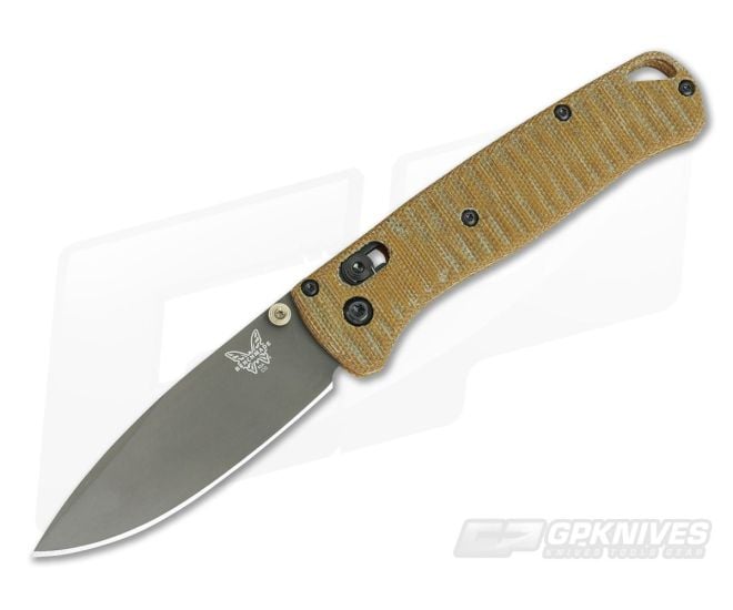 Benchmade Bugout Gray Cerakote S30V Grooved Natural Micarta Putman Scales 535GRY - BM-535GRY-PBS-007
