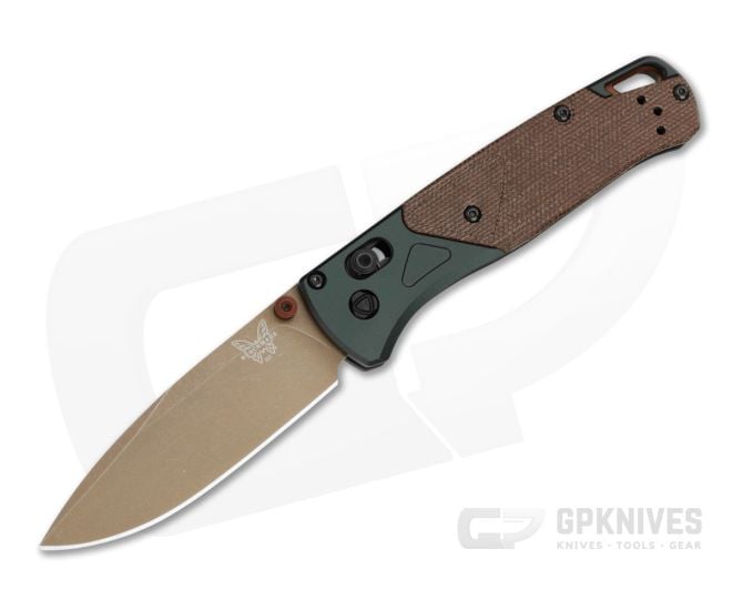 Benchmade 535FE-2602 Bugout Taiga Green Aluminum Brown Canvas Micarta S90V FDE Battlewash Folding Knife (3.24" Blade) - BM-535FE-2602