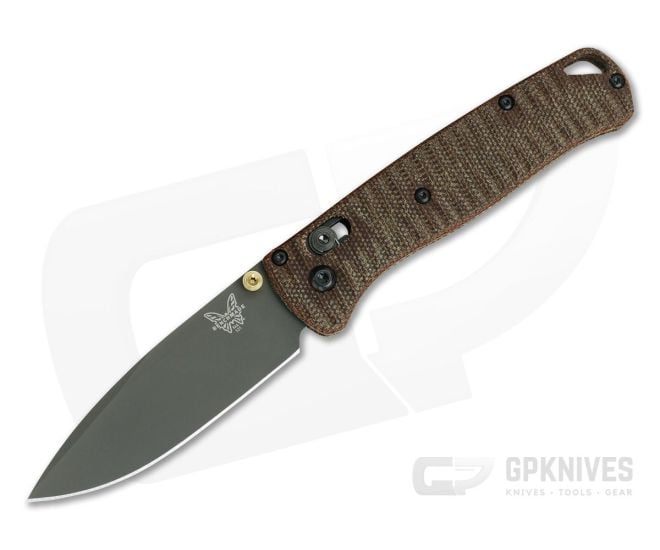 Benchmade 535GRY Bugout Gray Cerakote S30V Grooved Brown Micarta Putman Scales - BM-535GRY-PBS-010