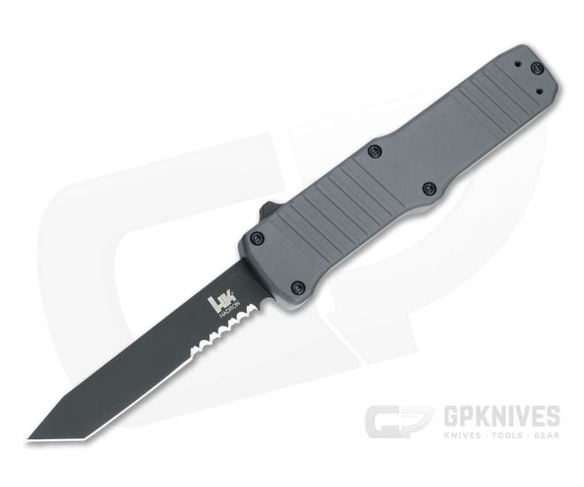 HK Hadron Tanto Black PVD Serrated 154CM Gray Aluminum OTF Automatic 54002 - HO-54002