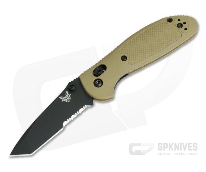 Benchmade 557SBKSN-S30V Mini Griptilian Sand Tan Tanto Point Black Serrated - BM-557SBKSN-S30V