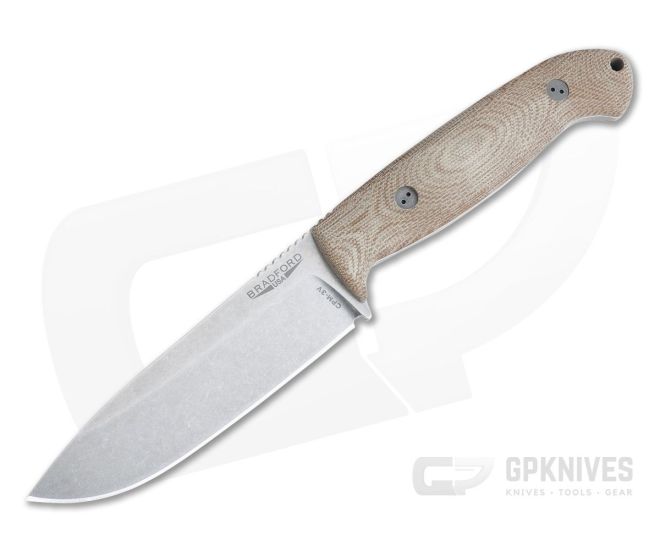 Bradford Knives Guardian5.5 3D Natural Micarta Sabre Grind Stonewash 3V - BK-55S-104