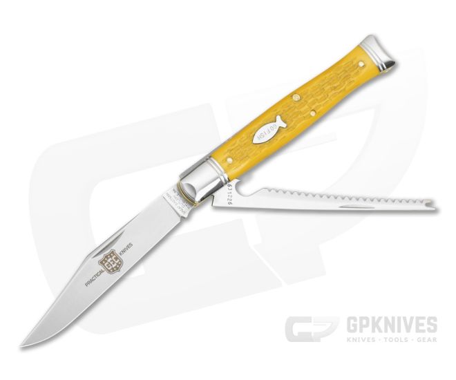 Great Eastern #63 Fish Knife Fish School Jigged Yellow Micarta - GEC-631226SS-FSJYM