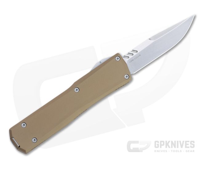 Axial Shift Clip Point Stonewashed S35VN Tan Left-Hand OTF Automatic - AXL-63739-LEFT