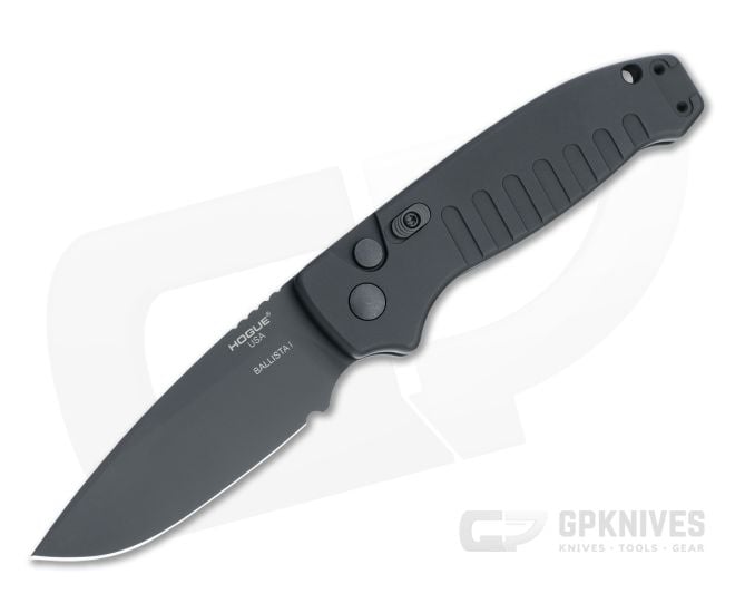 Hogue Ballista I Drop Point PVD 154CM Black Aluminum Button Lock Automatic Folder 64130 - HO-64130