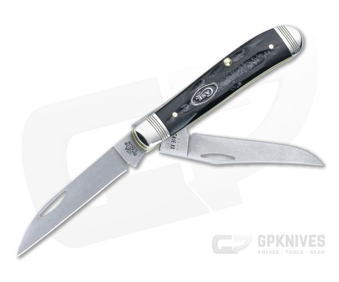Case Mini Trapper Jigged Buffalo Horn Handle Stonewash S35VN Blades 65093 - CA-65093