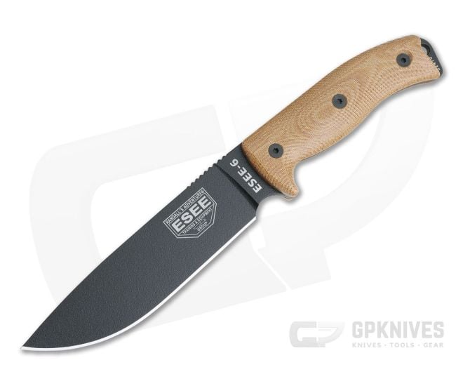 ESEE 6 Black Blade 3D Natural Canvas Micarta Handles Fixed Blade 6PB-011 - ESEE-6PB-011