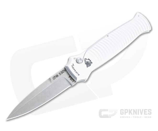 Piranha P6 Bodyguard Stonewashed S30V Silver Button Lock Automatic - PRN-6S