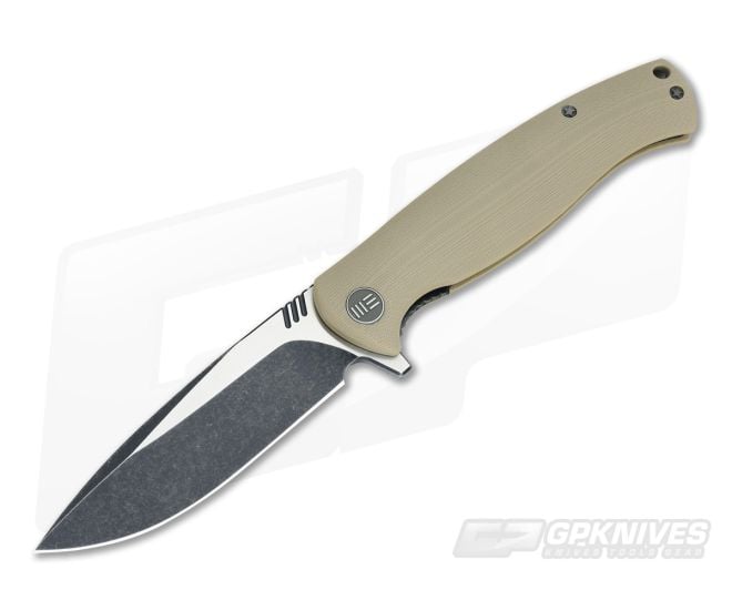 WE Knife Co 703C Flipper Tan G10 Black Stonewash-Satin D2 - WE-703C