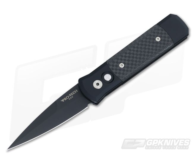 Protech Knives Godson Black Plain Edge Carbon Fiber Inlays 705 - PT-705