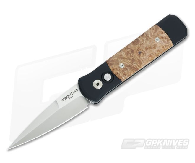 Protech Knives Godson Satin Plain Edge Maple Burl Inlays 706 - PT-706