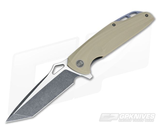 WE Knife Co 706C Flipper Tan G10 Black Stonewash-Satin D2 - WE-706C