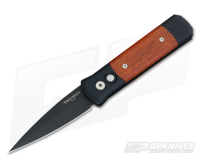 Protech Knives Godson Black Plain Edge Cocobolo Inlays 707-C - PT-707-C