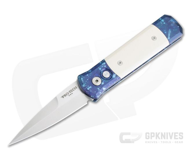 Protech Knives Godson "Blues" Multi-Color ANodized Satin Blade Ivory Micarta Inlays 710 - PT-710
