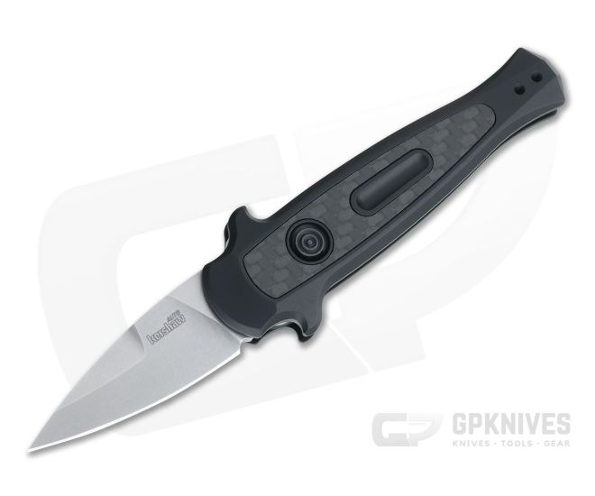Kershaw Launch 12CA California Legal Stiletto Stonewashed Carbon Fiber Inlaid Black Automatic Knife 7130 - KS-7130